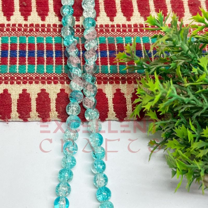 8mm Double Color Crackle Beads – Sea Green & White (1 Line, 80–90 Pcs) for Bracelet & DIY Jewellery Making