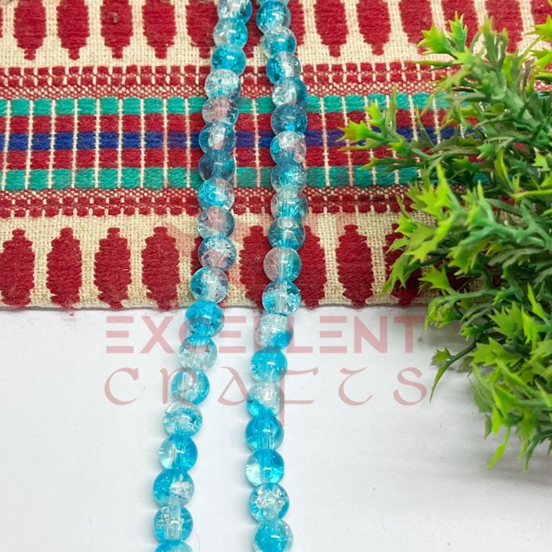8mm Double Color Crackle Beads – Sky Blue & White (1 Line, 80–90 Beads) for Bracelet & DIY Jewellery Crafts
