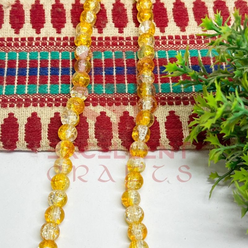 8mm Double Color Crackle Beads – Yellow & White (1 Line, 80–90 Beads) for DIY Bracelet & Jewellery Crafts