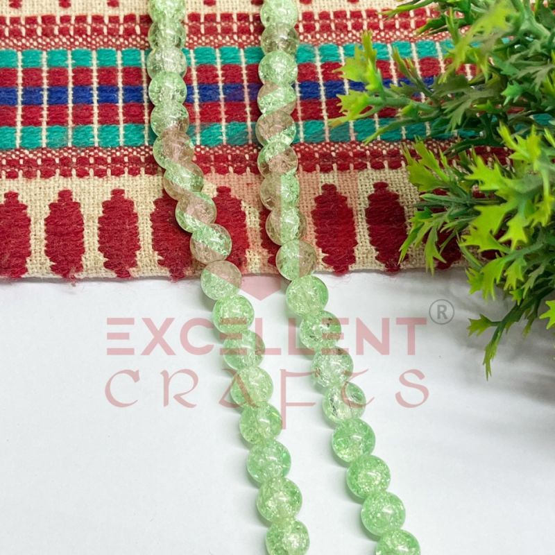 8mm Apple Green Crackle Beads – 1 Line (80-90 Pcs) for Bracelet, Necklace, DIY Jewellery & Crafts