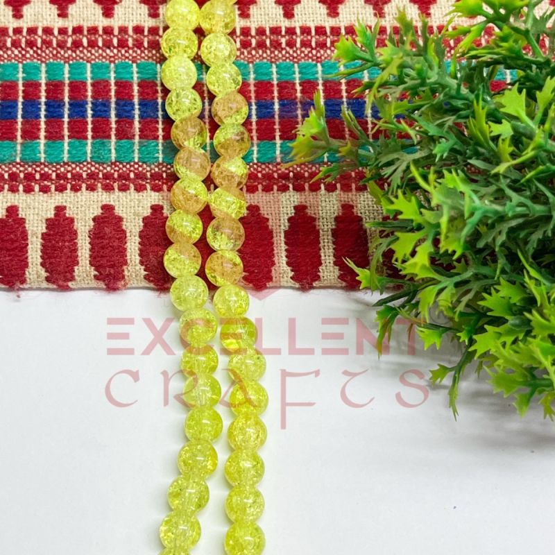 8mm Lemon Yellow Crackle Beads – 1 Line (80‑90 Beads) for Bracelet, Necklace, DIY Jewellery & Craft Projects