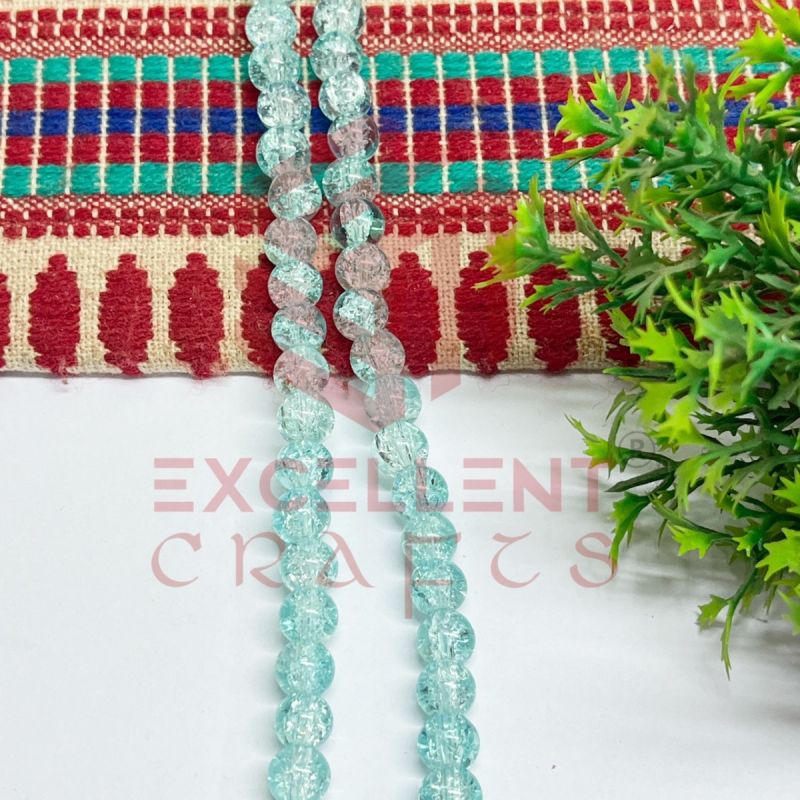 8mm Sea Green Crackle Beads – 1 Line (80-90 Round Beads) for Bracelet, Necklace, DIY Jewellery & Craft Projects