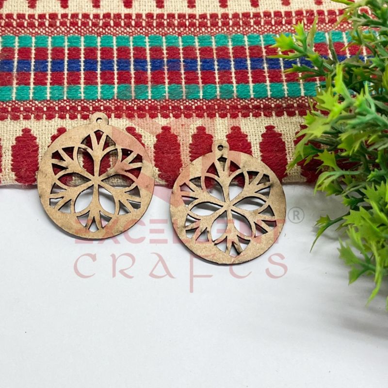 Round Jali Design MDF Earring Cutouts – 1 Pair (1–1.5 Inch) | Intricate Wooden Blanks for DIY Jewelry