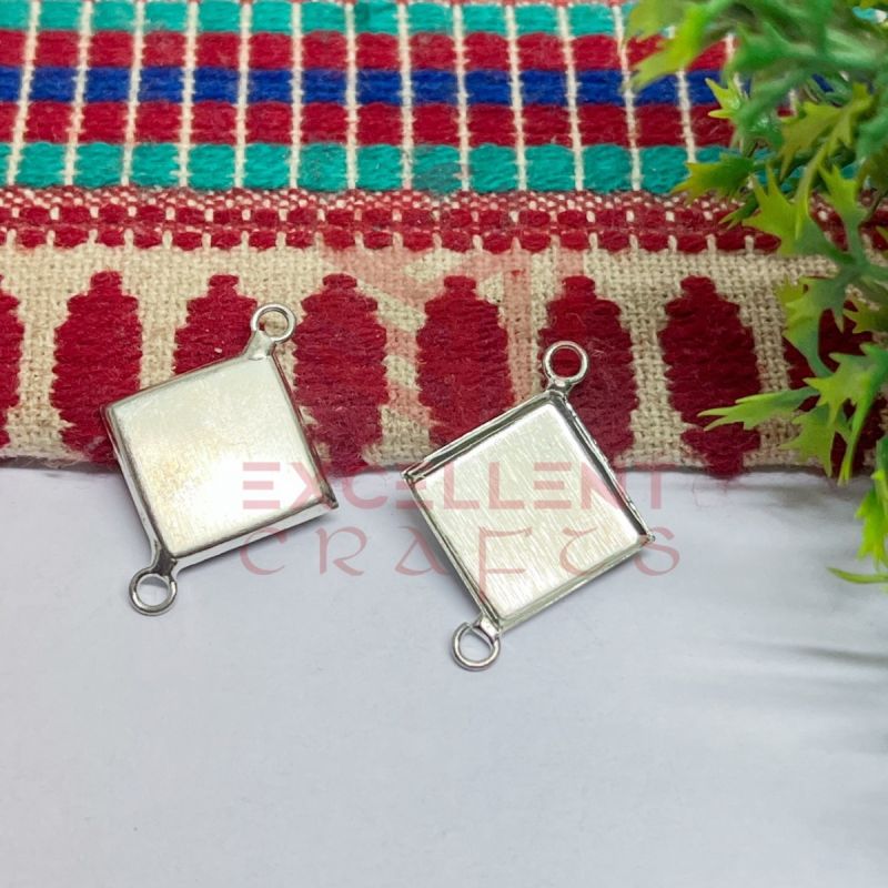 Rhombus Shape Cabochon Tray Blank Connector – Silver | Resin Art Bezel (1 Pc)