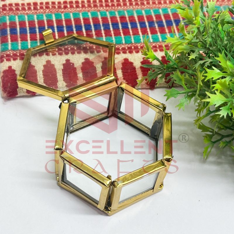 Hexagon vintage Glass Box (2x1inch)