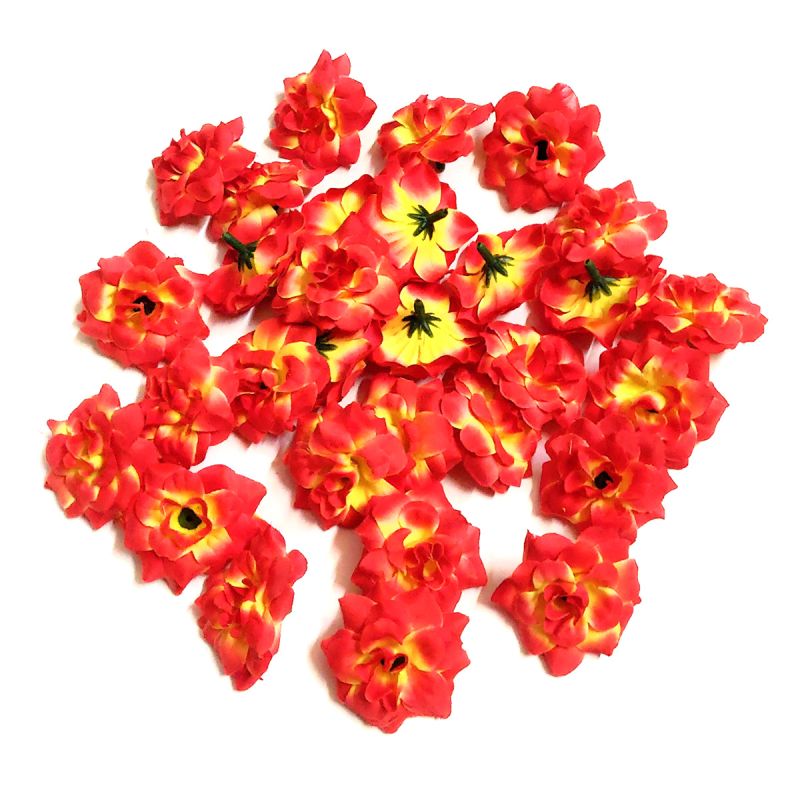 4cm Red & Yellow Color Fabric Artificial Flowers – Pack of 10 Pcs for Home Decoration (Online India)