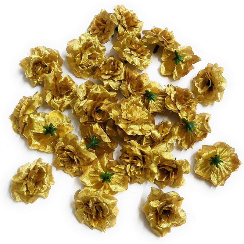 4cm Gold Color Fabric Artificial Flowers Pack of 10 Pcs