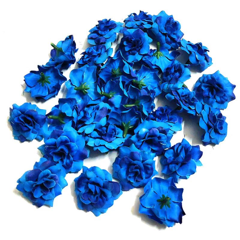 4cm Blue Fabric Artificial Flowers - Pack of 10 for Handmade Flower Jewelry