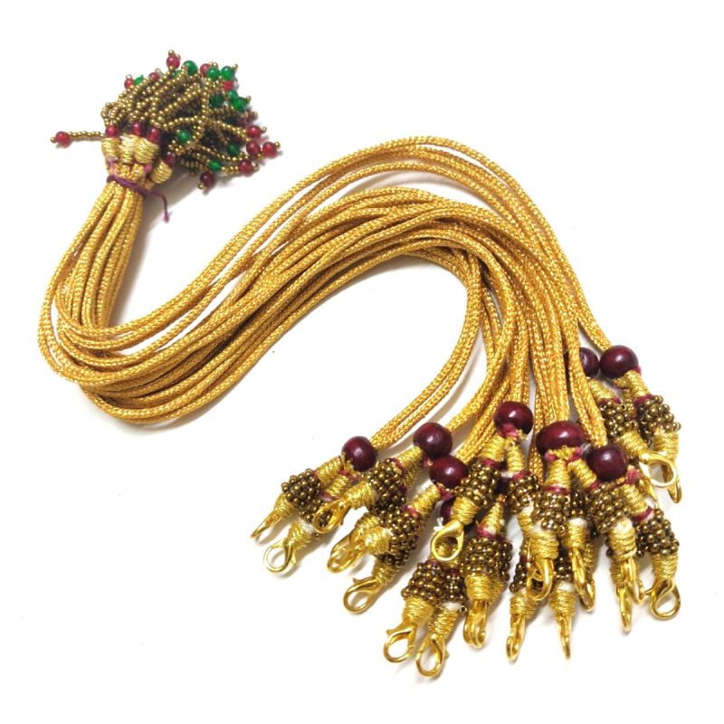 Elegant Gold Zari Thread Braided Silk Necklace with Maroon Beaded Tassel - 6 Pcs Set