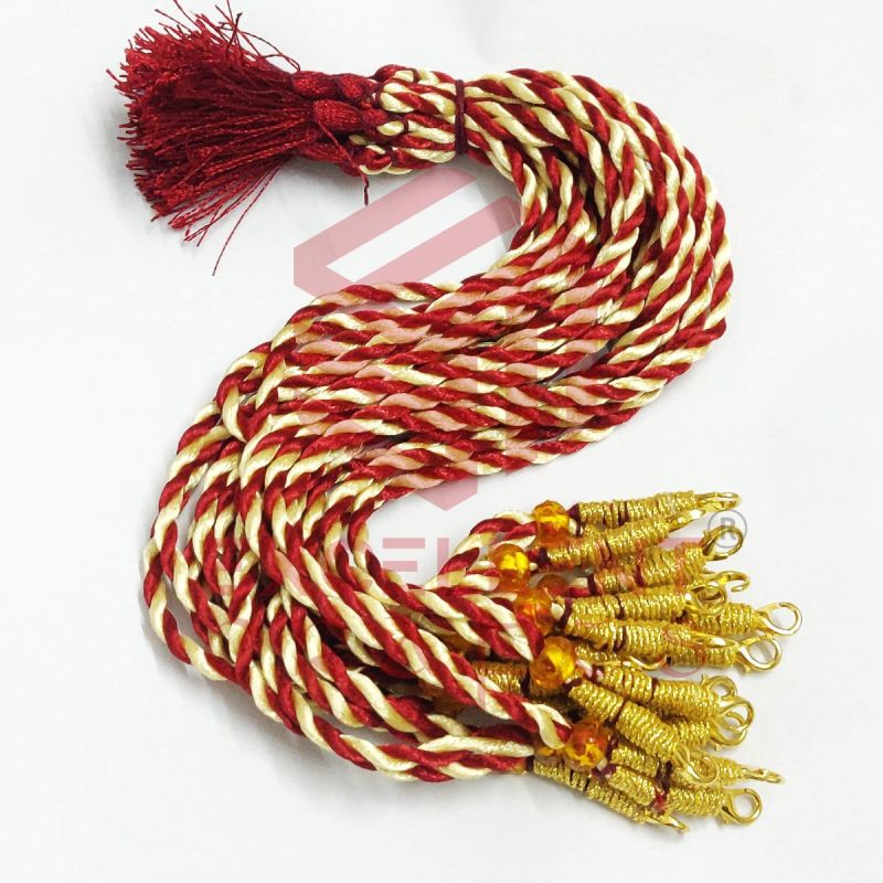 Cream and Maroon Color Silk Twisted Dori Necklace Back Rope for Necklace - Pack of 6Pcs