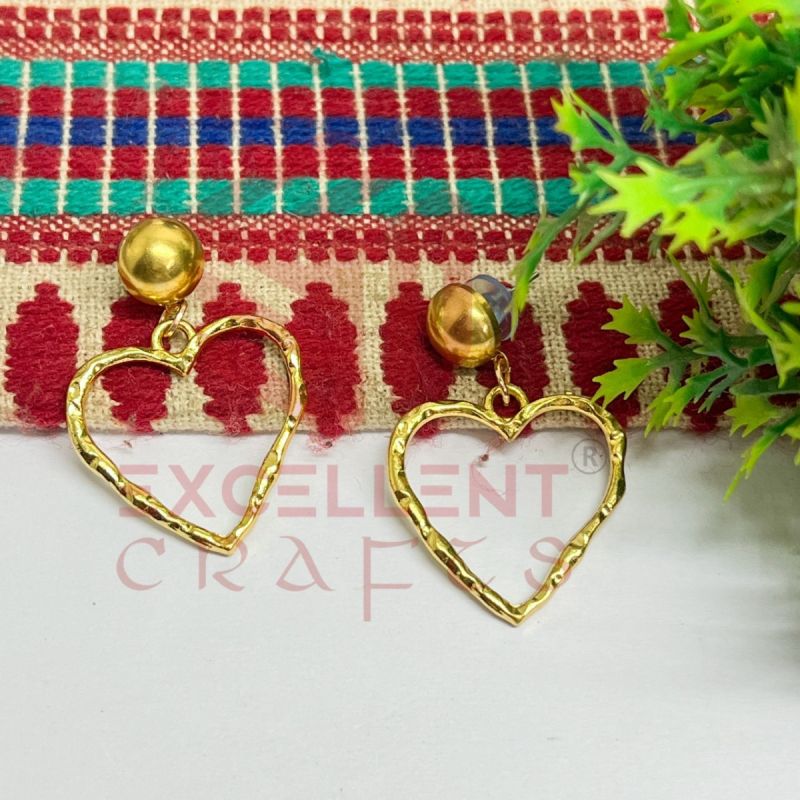 Ball Stud Heart Shape Texture Earring Bezels - (1Pair) 