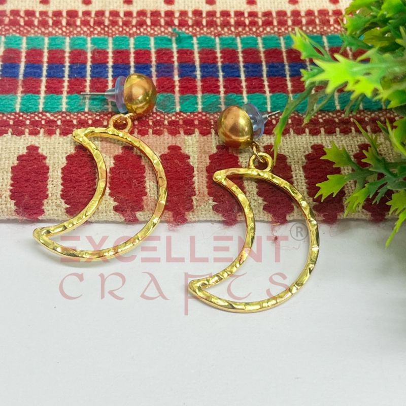 Ball Stud Half Moon Shape Texture Earring Bezels - (1Pair) 