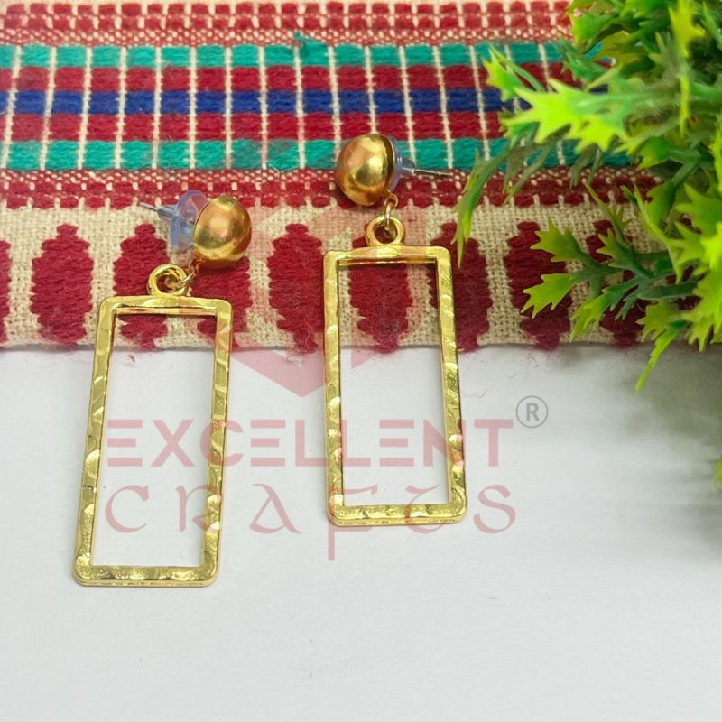 Ball Stud Long Rectangle Shape Texture Earring Bezels - (1Pair) 
