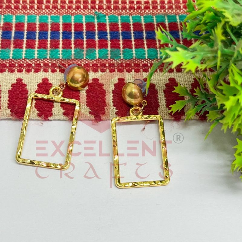 Ball Stud Rectangle Shape Texture Earring Bezels - (1Pair)
