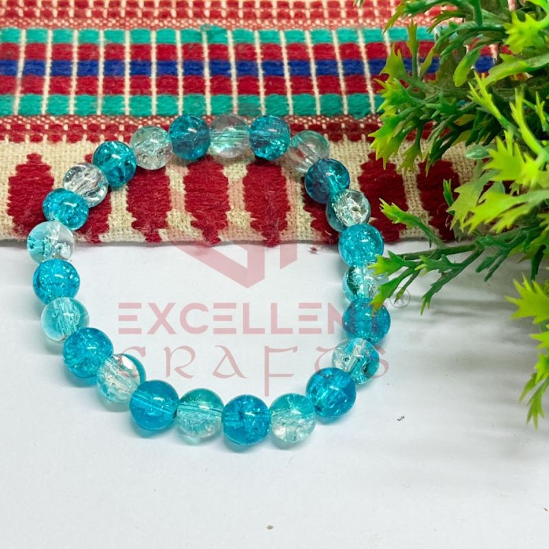 8mm Crackle Bead Bracelet Blue Shades