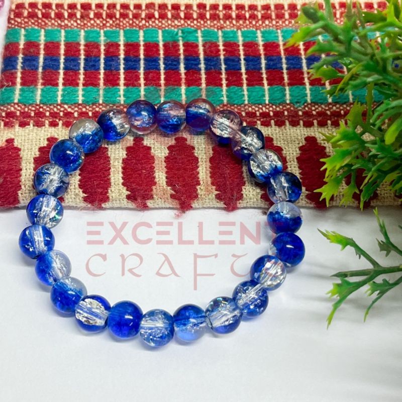8mm Crackle Bead Bracelet Roya Blue White combo