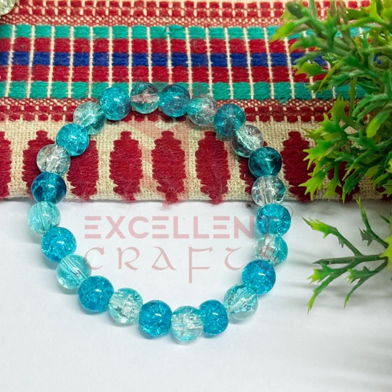 8mm Crackle Bead Bracelet Blue Sea Green