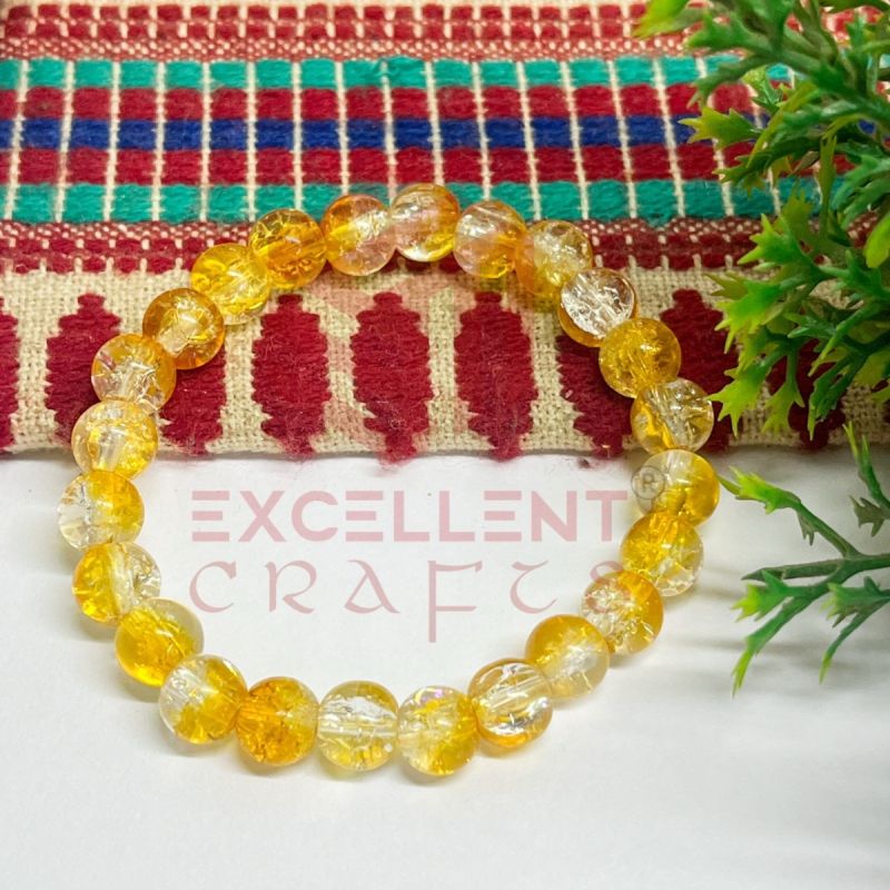 Yellow White Shade Color 8mm Crackle Bead Bracelet 