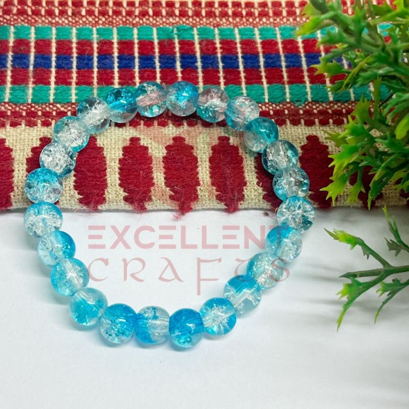 Blue White Shade color 8mm Crackle Bead Bracelet 