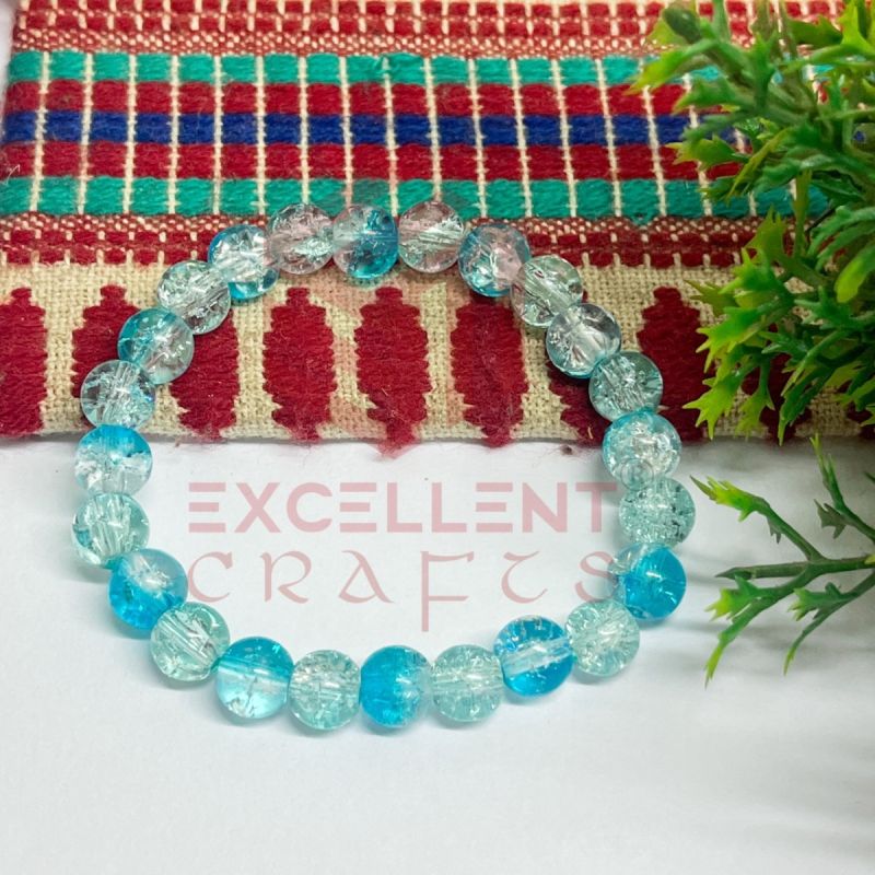 Blue White and Sea Green Bead Combo 8mm Crackle Bead Bracelet 