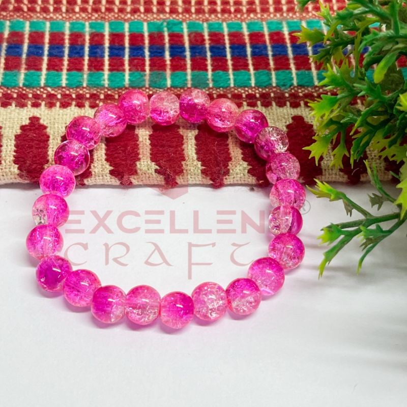 8mm Crackle Bead Bracelet  Pink White