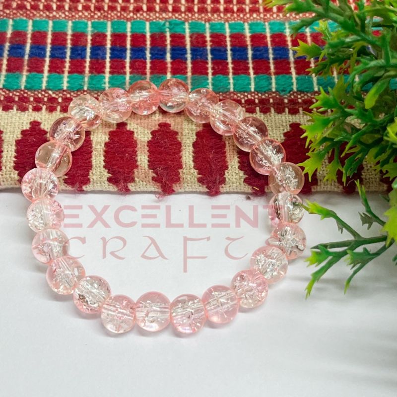 8mm Crackle Bead Bracelet  Baby Pink