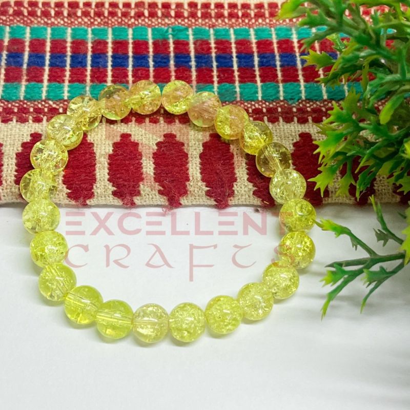 8mm Crackle Bead Bracelet Lemon Yellow