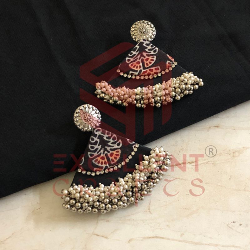 Lavish Earrings- Ajrak Print Black
