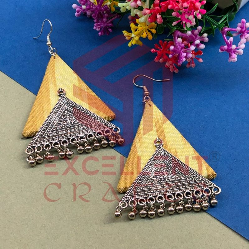 Mustard Ikat Tribal Fabric Earrings