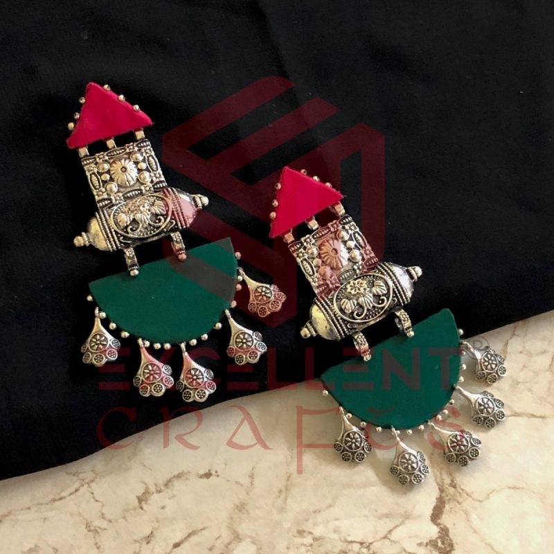 Blossom Earrings- Pink and Forest Green