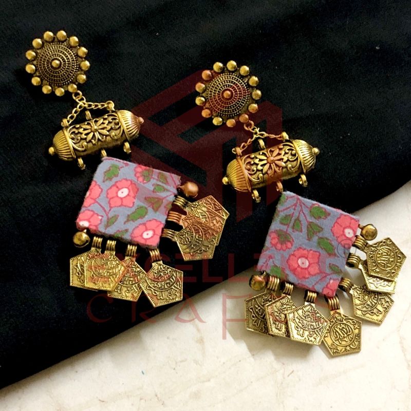 Blue and Pink Floral Sakhi Earrings