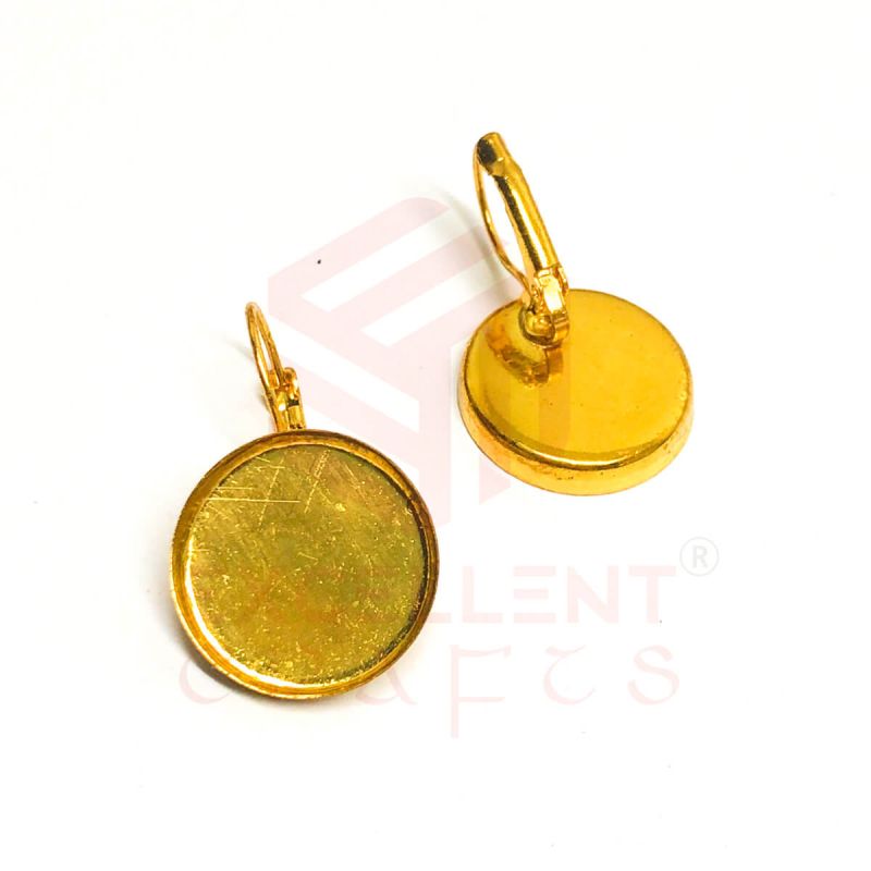 French Lever Back Hook Earrings with Flat Round Tray Blank Cabochon Setting / Blank Base (1 Pair)
