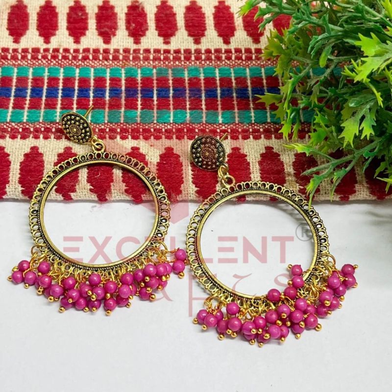 Magenta Rani Pink Color Loreal Jhumka Earring - Gold