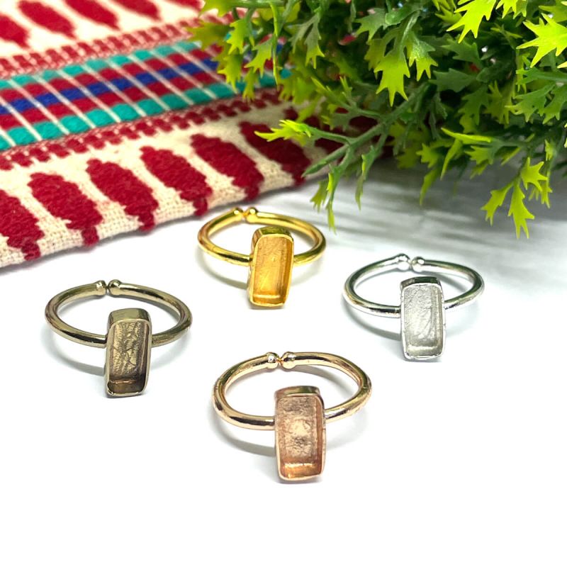 3x10mm Rectangle Cabochon Blank Head Brass Finger Ring Bezel