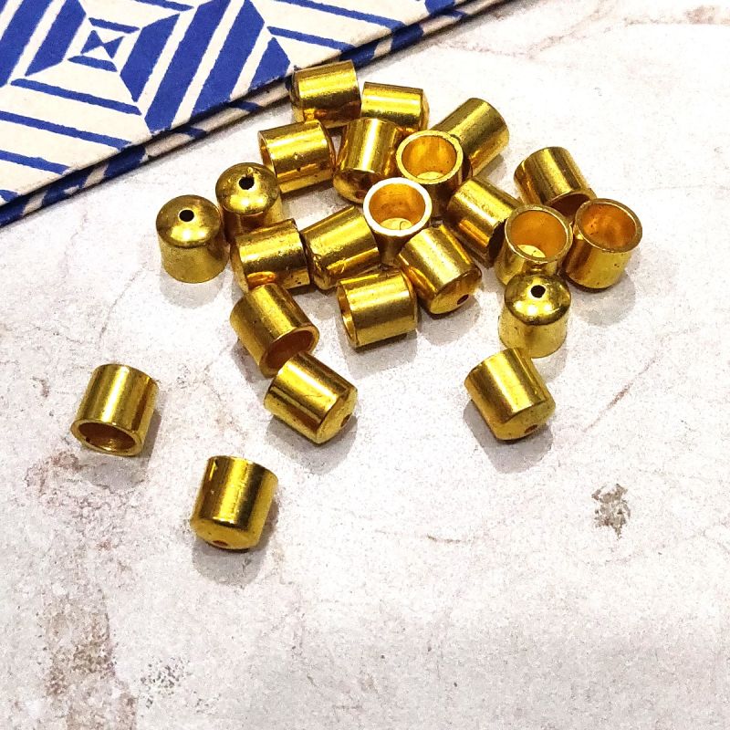 Bright Gold Plastic CCB Beads for Saree Tassels, Jewelry Making and Embroidery (Cylindrical Shape -Pack of 100Pcs)