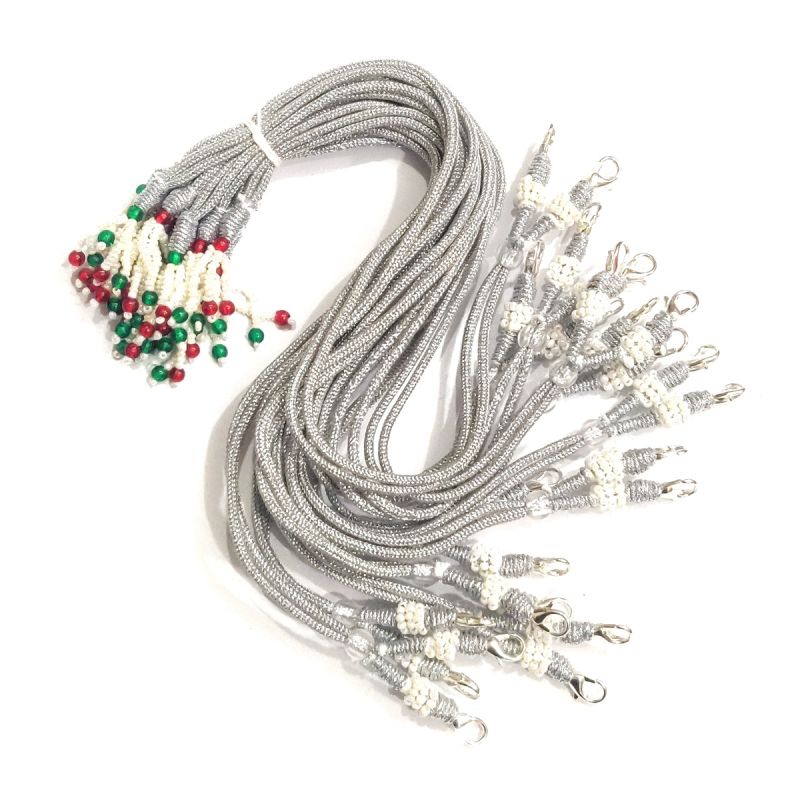 Excellentcrafts 6 Pieces Metal Brass Pearl Silver Necklace Back Rope Dori for Silk Thread, Terracotta & Quilling Jewelry (Pack 6Pcs)