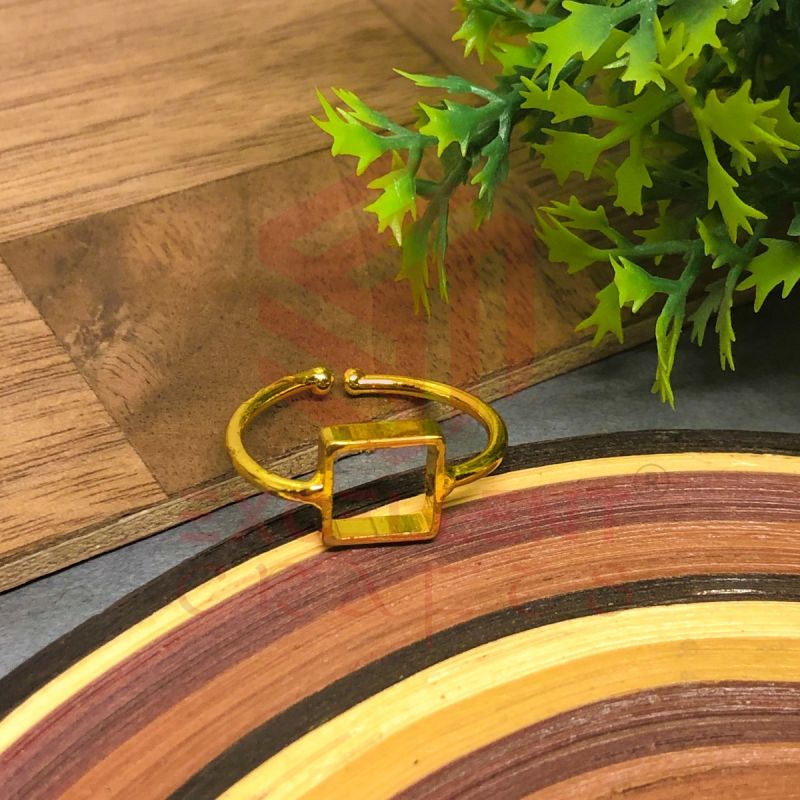  Adjustable Gold Color Square Brass Open Back Head finger ring  For Jewellery Making /Resin Art - Pack of 1 PC