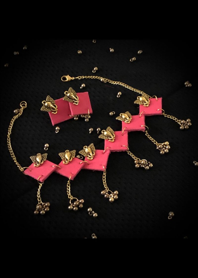 Gold Baby Elephant Charm Choker Set-Baby Pink