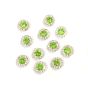 10mm Flower Shape Shiny Finish Round Leaf Green Stone Button with 1 Layer of White Stones 