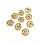 12mm Flower Shape Shiny Finish Round  Gold Stone Button with 2 Layer of Stones (Gold White) 
