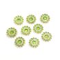 12mm Flower Shape Shiny Finish Round  Leaf Green Stone Button with 2 Layer of Stones (Leaf Green White) 