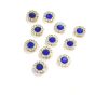 10mm Flower Shape Shiny Finish Round Blue Stone Button with 1 Layer of White Stones 