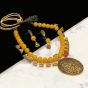 Oval Shape Sunset Yellow Color Antique Gold  Finish Textured Glass Bead Bail Necklace Set