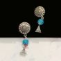 Round Shape Blue Color Antique Silver Finish Textured Glass Bead Bail Necklace Set