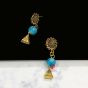 Round Shape Blue Color Antique Gold  Finish Textured Glass Bead Bail Necklace Set