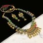 Trapezium Shape Multicolor Color Antique Gold  Finish Textured Glass Bead Bail Necklace Set