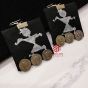 Square Shape Black Color Handpainted Warli Art Cotton Fabric Earrings