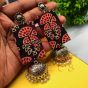 Black Ajrak Rectangle Fabric Jhumkas