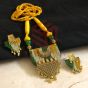 Green and Yellow Beaded Ikkat Trapezium Necklace Set