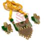 Green and Yellow Beaded Ikkat Trapezium Necklace Set